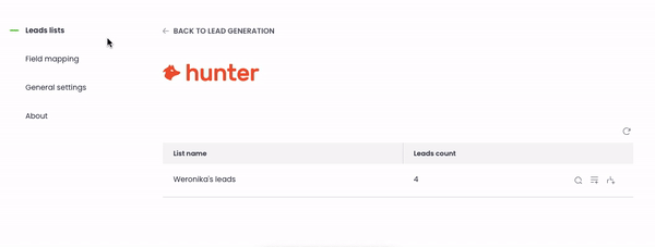 Gif showing options to add prospects to Woodpecker from Hunter