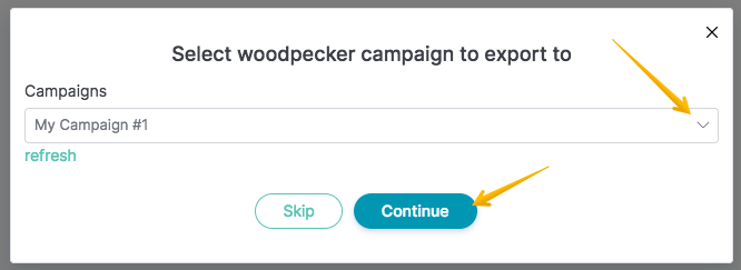 Image showing pop-up window that shows a drop-down menu with campaign list