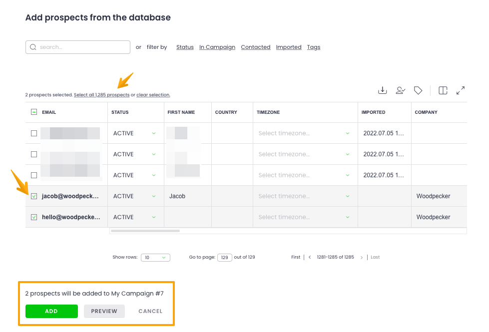 Pictur showing how to add prospects from a database