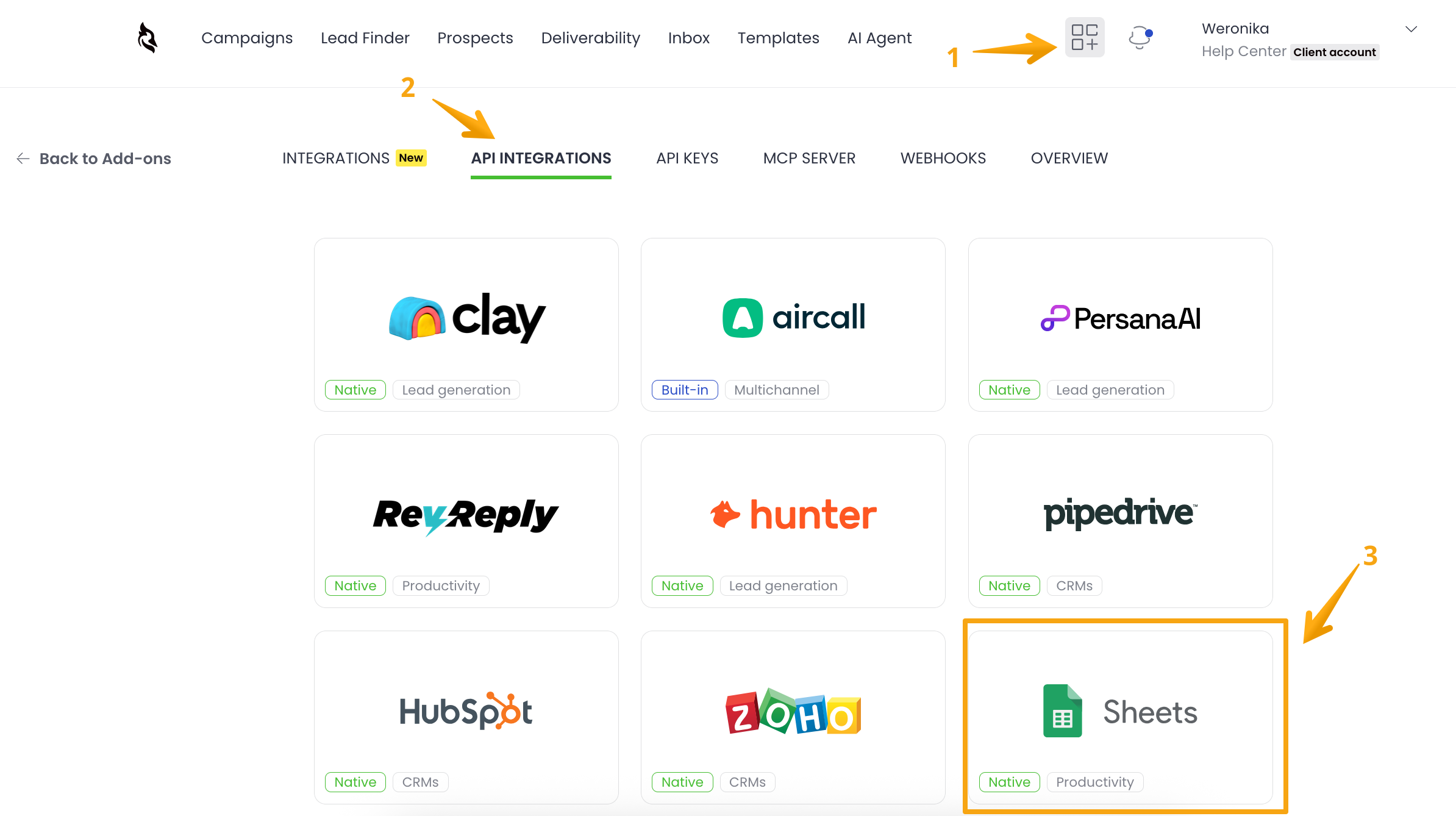 Image with arrows poitnting to Google Sheets integration