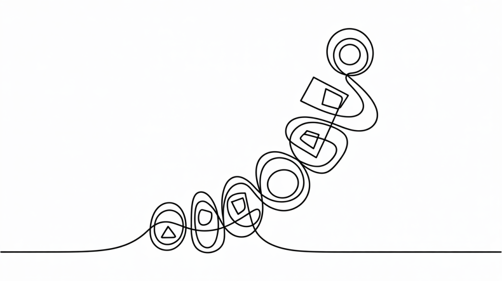 Abstract line art with stacked shapes rising upward representing SaaS lead generation, with SaaS lead generation illustrated as scaling efficiency, and SaaS lead generation supporting business expansion.