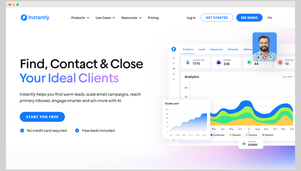 Instantly homepage; cold email software with built-in email verification.