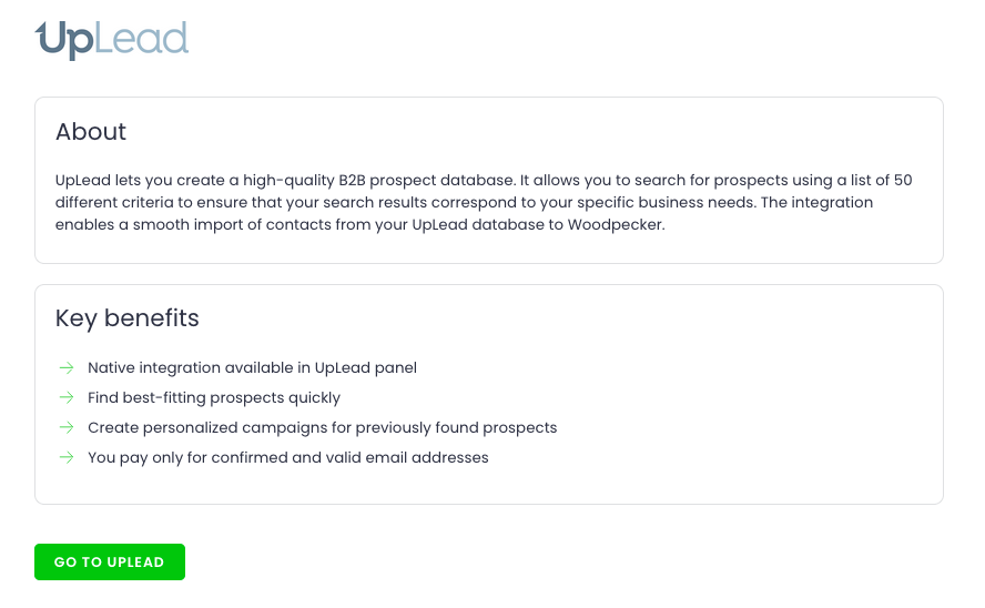 Description about the UpLead integration in Woodpecker